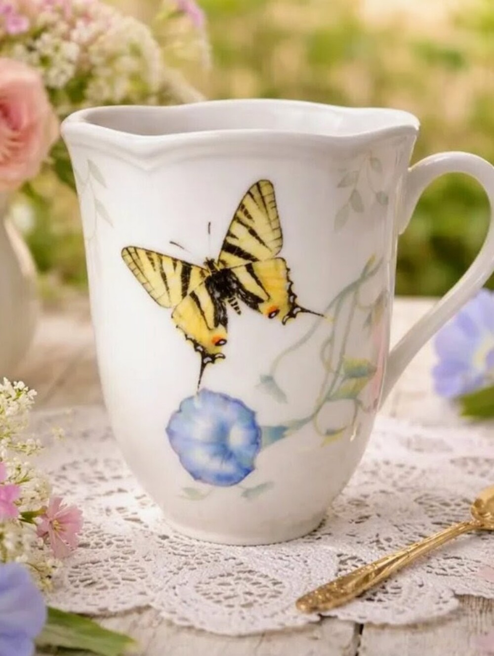 Lenox Butterfly Meadow Porcelain Mug In   Swallowtail, Floral, Ladybug, EUC